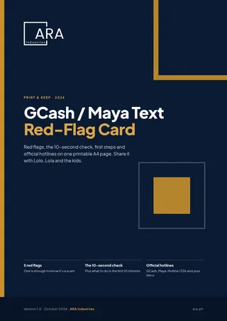 Cover of the ARA Industries GCash/Maya Text Red-Flag Card PDF